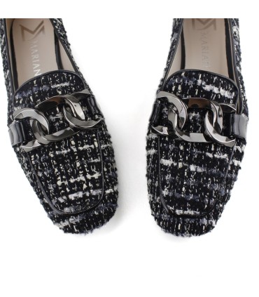 MOCASINES TEJIDO NEGRO CON ADORNO | ONDINA