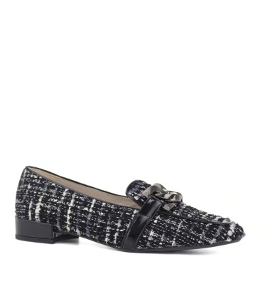 MOCASINES TEJIDO NEGRO CON ADORNO | ONDINA