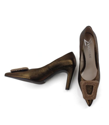 SALONES BRONCE DORADO CON JOYA | TACÓN 7.5  CM | PAULINA