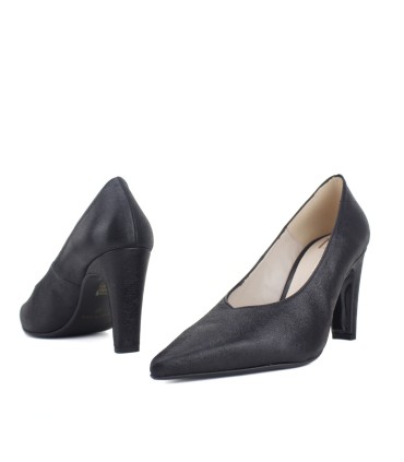 SALONES DE PIEL NEGROS | TACÓN 7  CM | PAOLINA