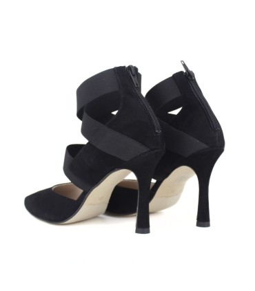 SALONES DE FIESTA DE ANTE NEGRO CON ELÁSTICOS | TACÓN 7.5 CM | PERLA