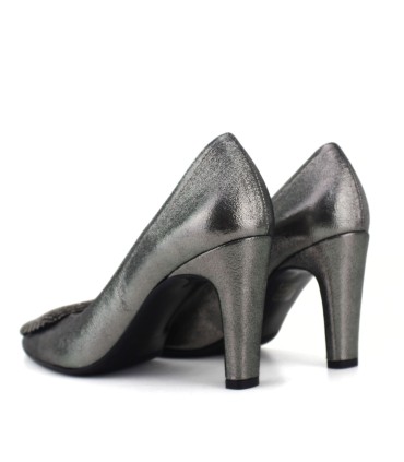 SALONES PLOMO PLATA CON JOYA | TACÓN 7.5  CM | PAULINA