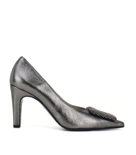 SALONES PLOMO PLATA CON JOYA | TACÓN 7.5  CM | PAULINA