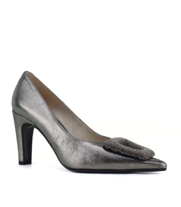 SALONES PLOMO PLATA CON JOYA | TACÓN 7.5  CM | PAULINA